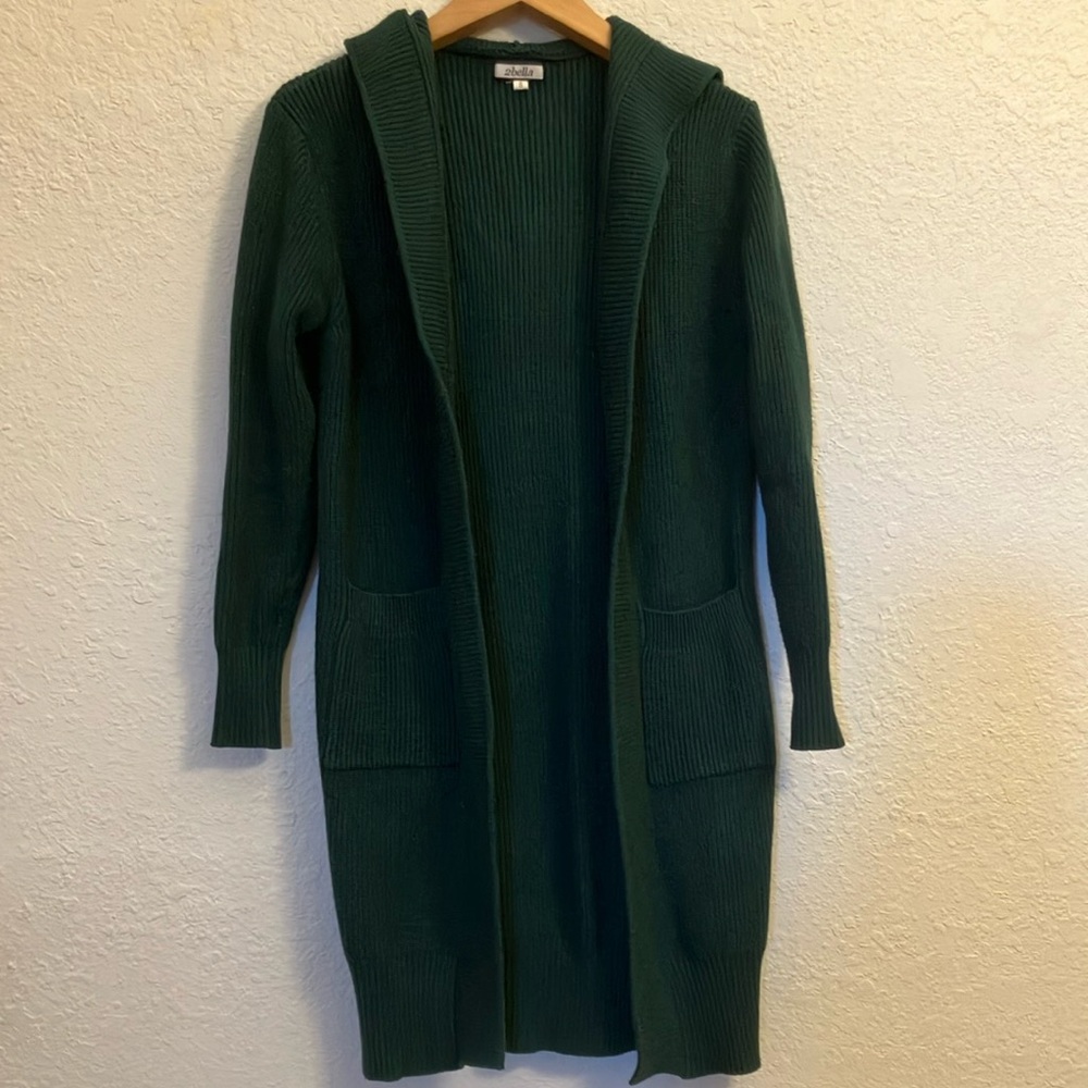 2 Bella Forest Green Long Cardigan Sweater. Sz S
